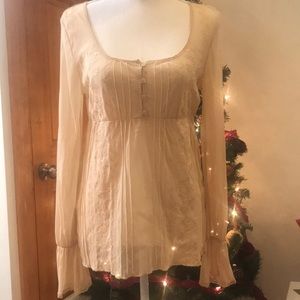 Express Sheer Beige Peasant Top Sz M